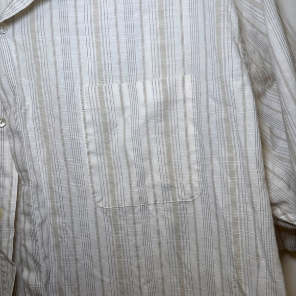 Van Huesen Men's Short Sleeve Button-Up Striped Shirt, Beige/White, Size XXL - Picture 2 of 4